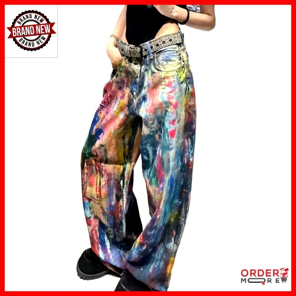 Vintage Y2K Hand-Painted Graffiti Streetwear Baggy Denim Jeans